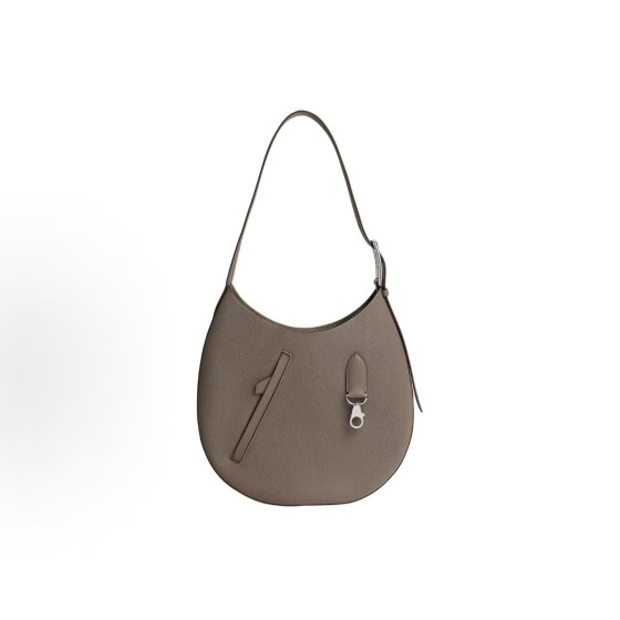 HERMES Arcon silver metal hardware moon bag, hand and shoulder bag for women, 18 Etoupe, elephant grey